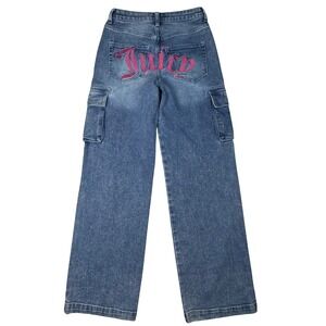 Juicy‎ Couture Abbot Cargo Jeans Womens 1/25 Pink Embroidered Logo Wide Leg Y2K